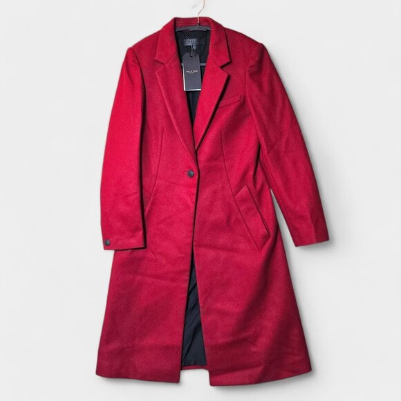 Rag & Bone Daine Long Single Breasted Wool Coat Deep Berry Red Office NWT - Picture 4 of 16